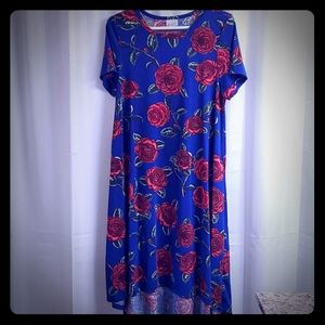 Lularoe carlie high low dress Med blue and roses